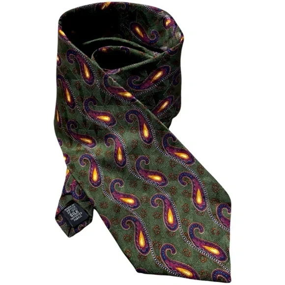 Bill Blass Black Label Green Paisley Necktie 100% Silk - Picture 10 of 10